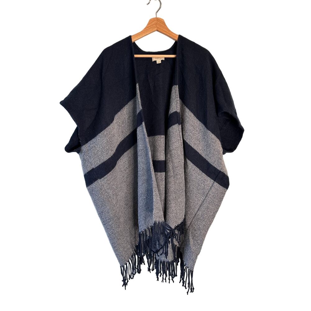 LOFT Oversized Navy and Grey Knit Sweater Cardigan O/S